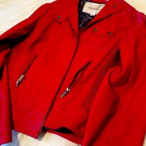 Faux red leather jacket